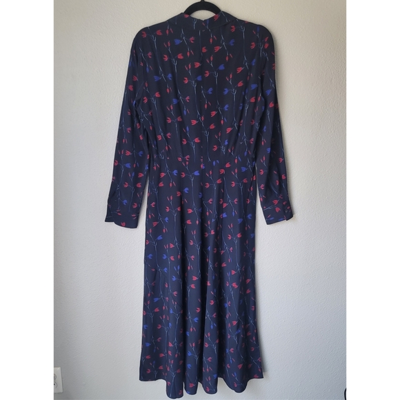 NWT Thakoon Silk Long Sleeve Floral Shirt Dress, Size 4, Color Navy Print - Picture 9 of 13